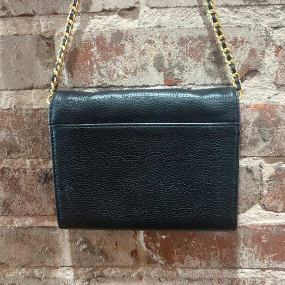 Tory Burch Britten Black Leather Wallet Crossbody Chain Bag Gold Logo - Picture 5 of 8